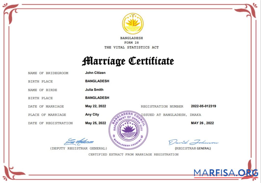 Printable Bangladesh marriage certificate Word and PDF template